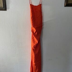 Vibrant Orange Maxi Dress with Spaghetti Straps